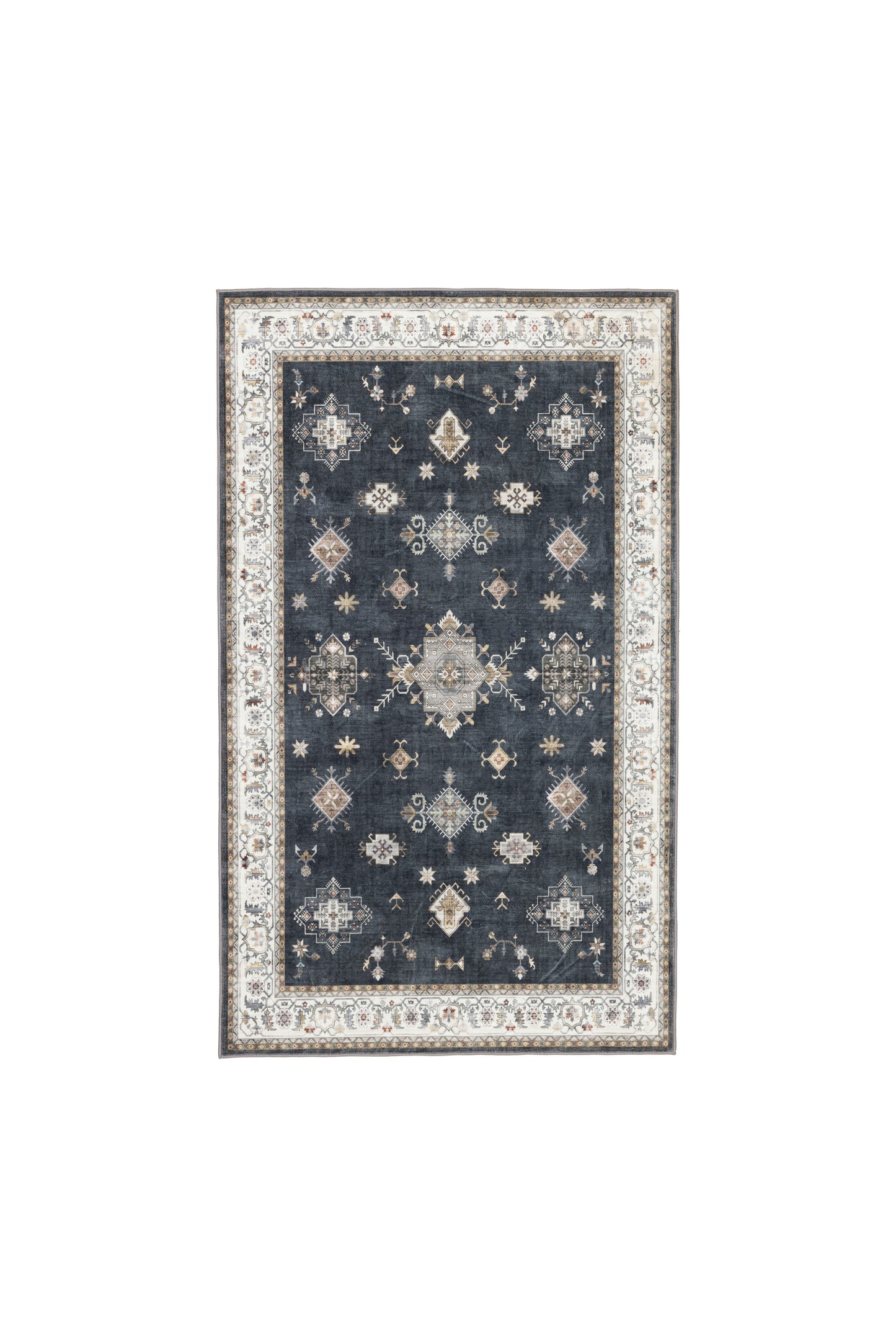 Indigo Moon Vintage Washable Rug Charcoal