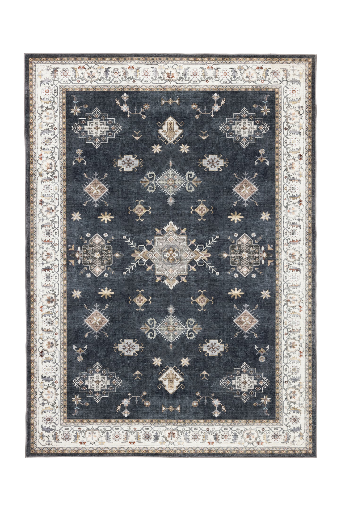 Indigo Moon Vintage Washable Rug Charcoal