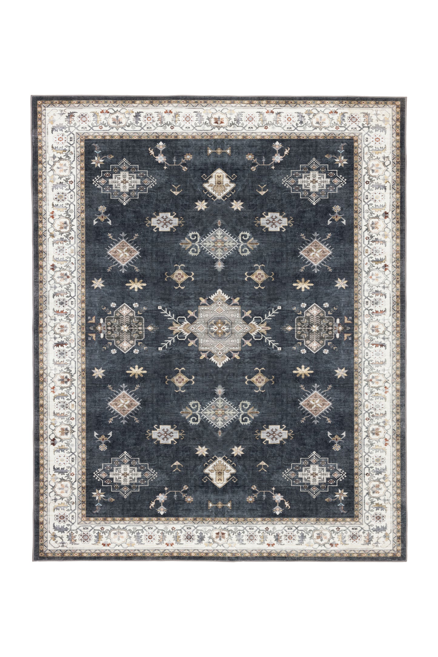 Indigo Moon Vintage Washable Rug Charcoal